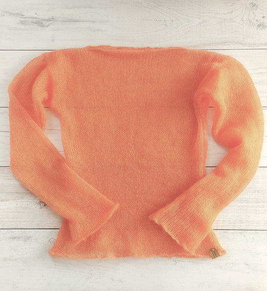 Orange Mohair Silk Sweater: Lightweight Fitted Knit Top XS