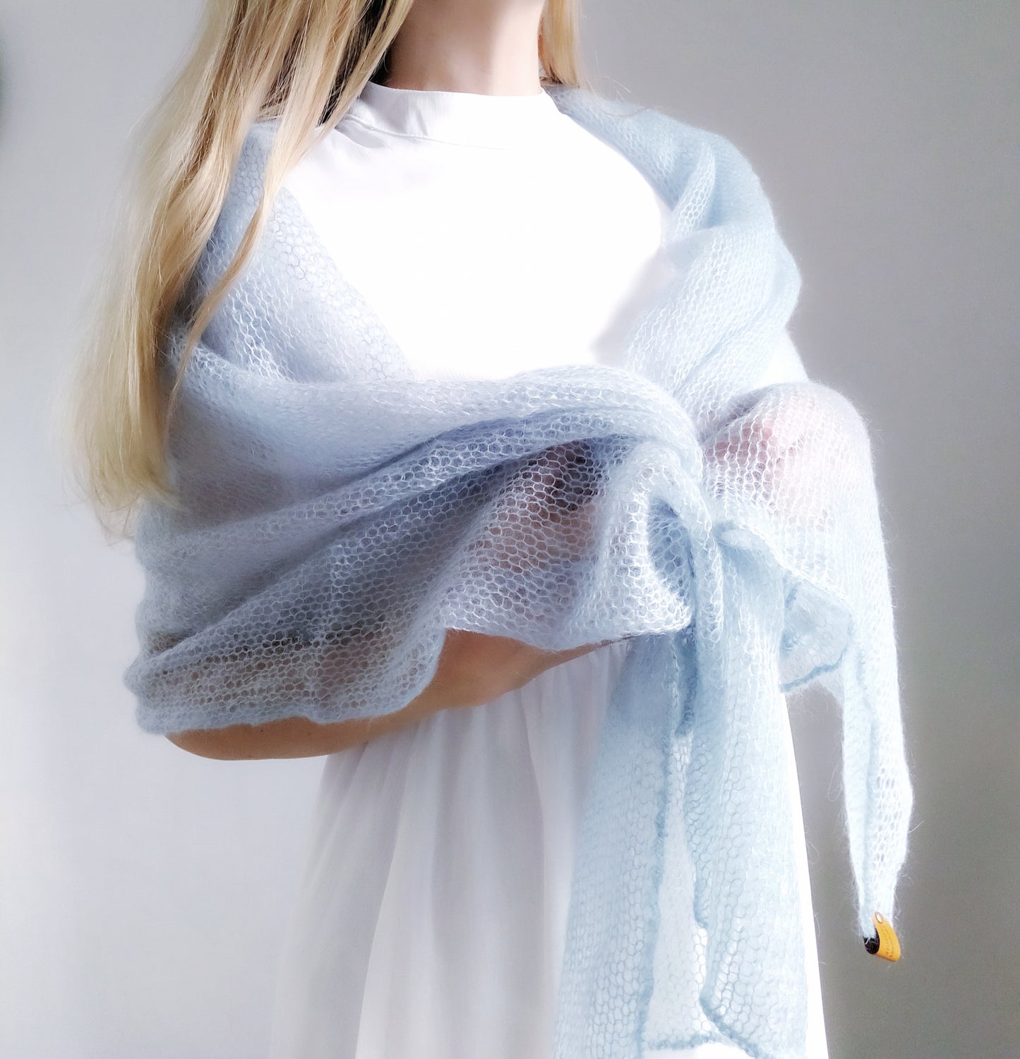 Light Sky Blue Mohair Silk Shawl: Lightweight Elegant Wrap