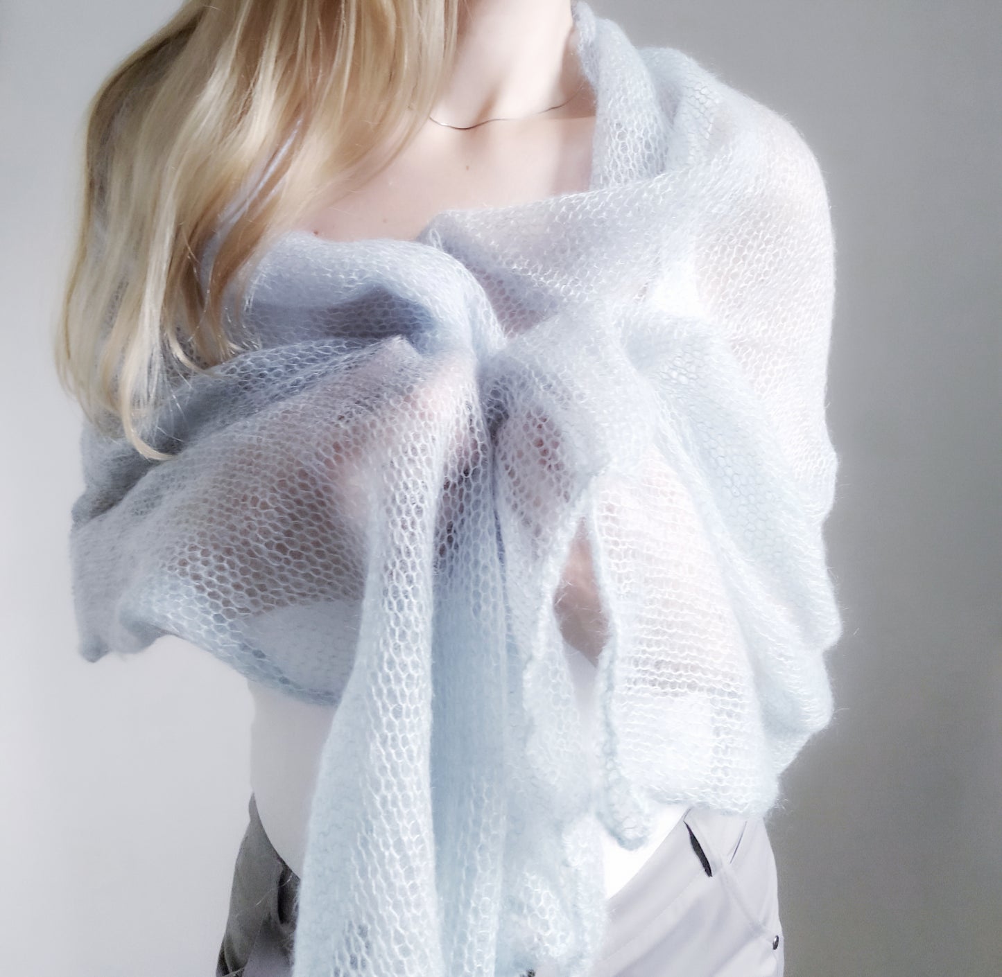 Light Sky Blue Mohair Silk Shawl: Lightweight Elegant Wrap