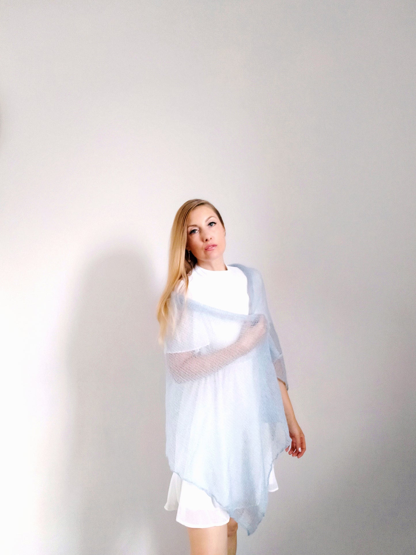 Light Sky Blue Mohair Silk Shawl: Lightweight Elegant Wrap