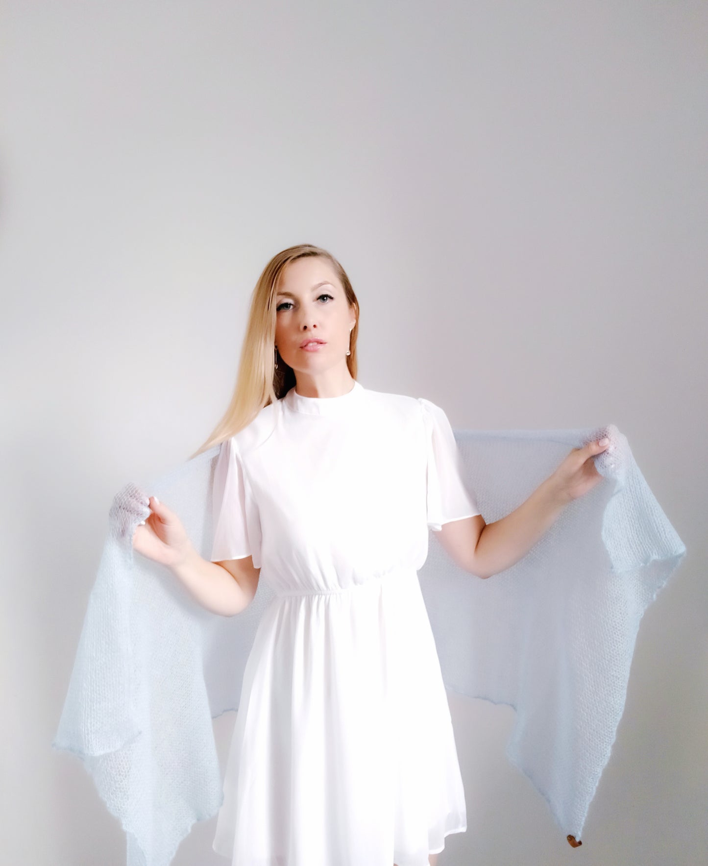 Light Sky Blue Mohair Silk Shawl: Lightweight Elegant Wrap