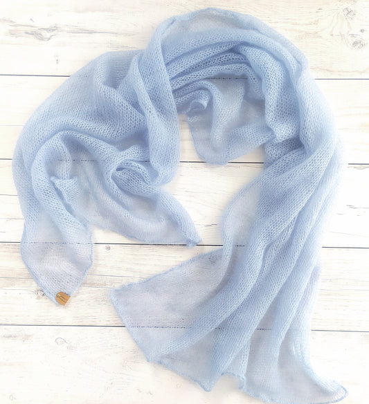 Light Sky Blue Mohair Silk Shawl: Lightweight Elegant Wrap