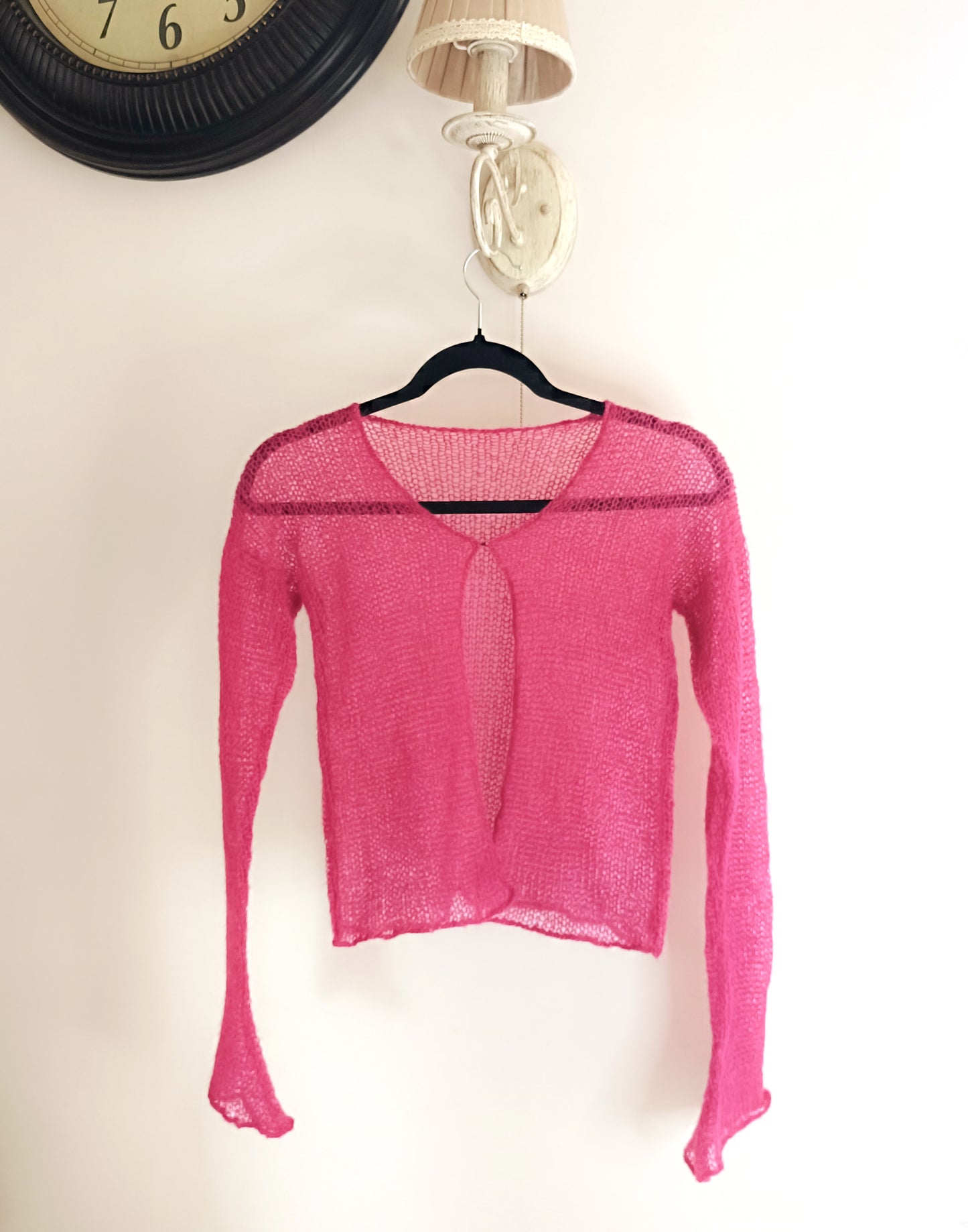Transparent Lightweight Soft Fuchsia Color NON-ITCHY Mohair Cardigan Hook and eye closure XS-S-M