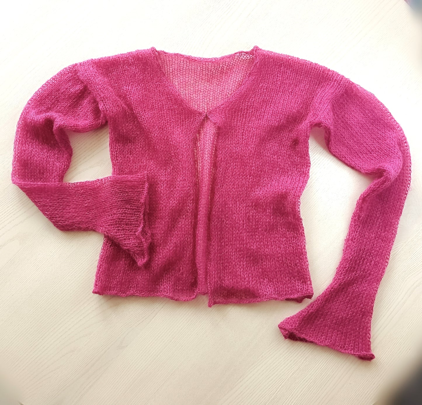 Transparent Lightweight Soft Fuchsia Color NON-ITCHY Mohair Cardigan Hook and eye closure XS-S-M