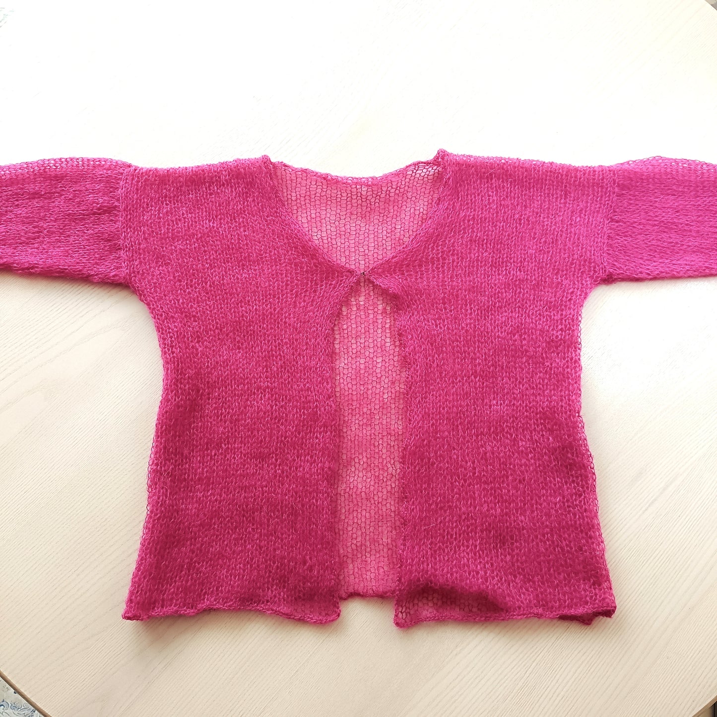 Transparent Lightweight Soft Fuchsia Color NON-ITCHY Mohair Cardigan Hook and eye closure XS-S-M