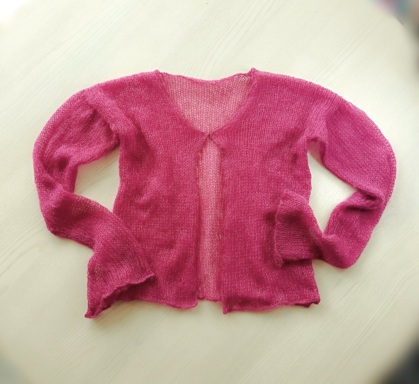Transparent Lightweight Soft Fuchsia Color NON-ITCHY Mohair Cardigan Hook and eye closure XS-S-M
