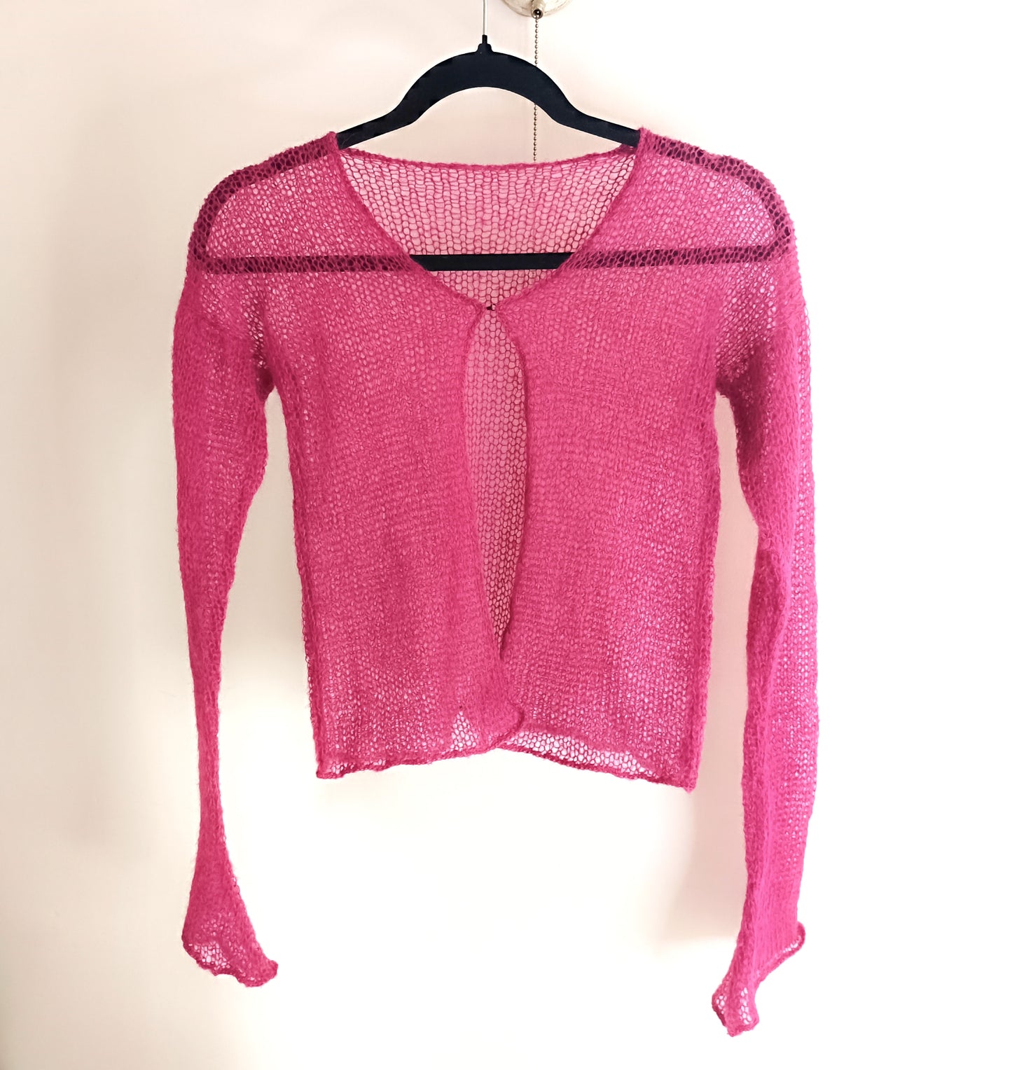 Transparent Lightweight Soft Fuchsia Color NON-ITCHY Mohair Cardigan Hook and eye closure XS-S-M
