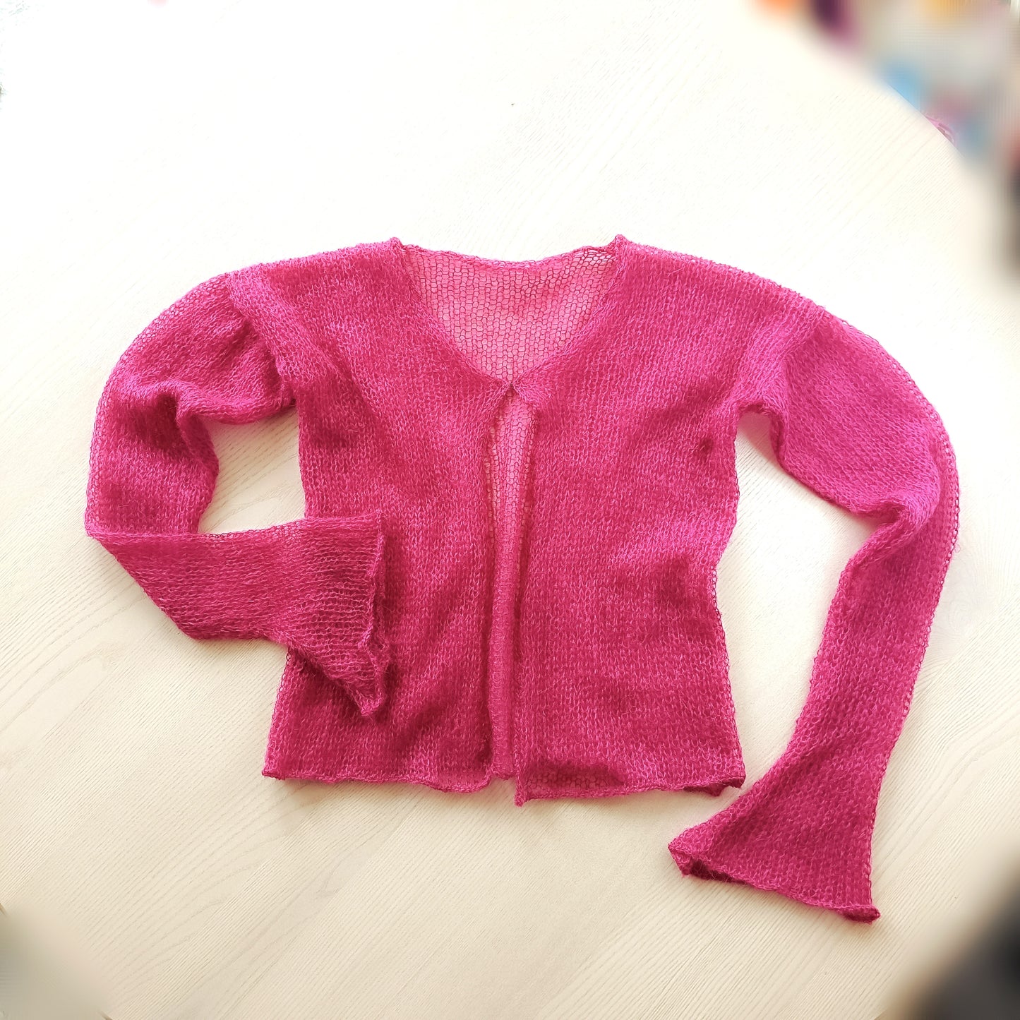 Transparent Lightweight Soft Fuchsia Color NON-ITCHY Mohair Cardigan Hook and eye closure XS-S-M