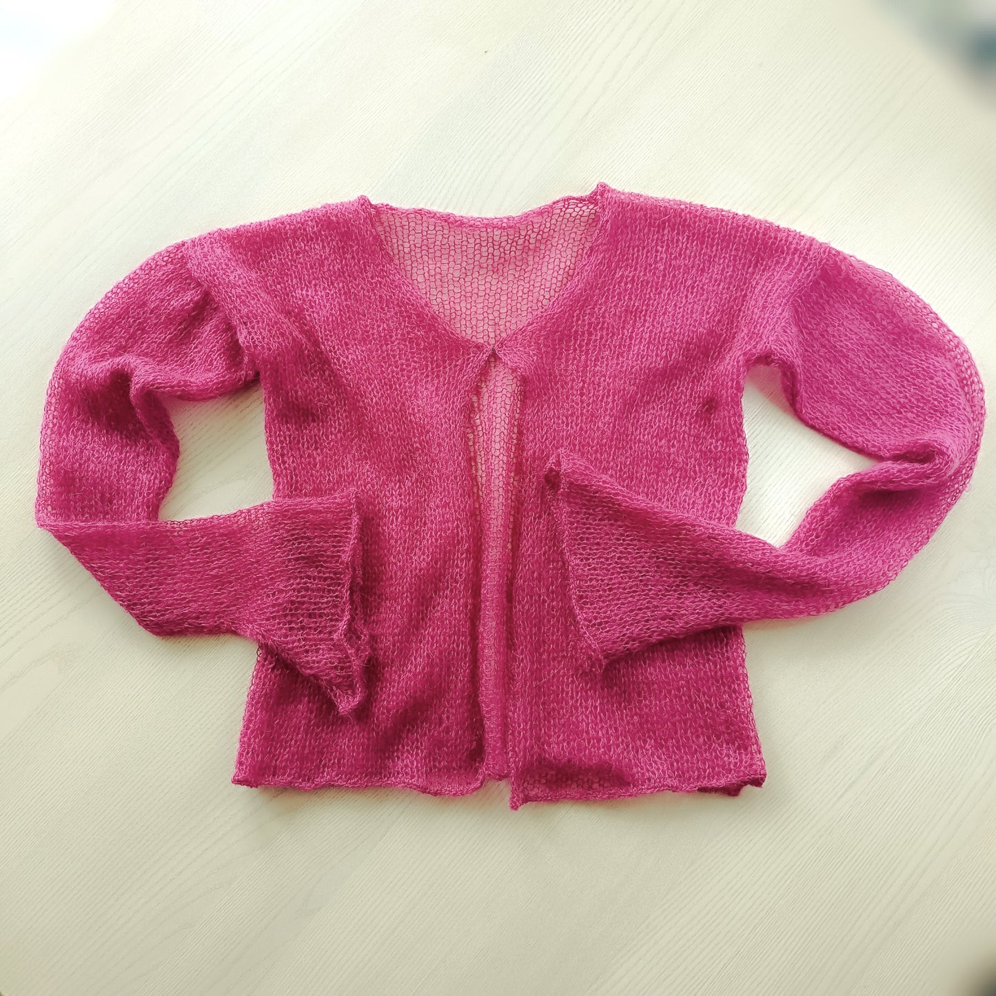 Transparent Lightweight Soft Fuchsia Color NON-ITCHY Mohair Cardigan Hook and eye closure XS-S-M