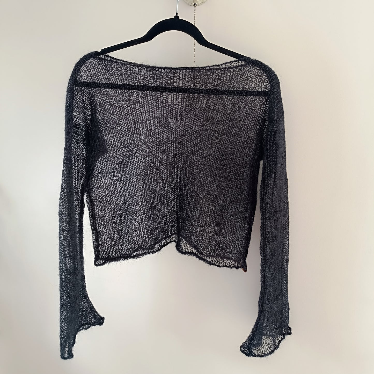Made to Order Mohair Silk Blend Sweater: Black Lightweight Bell Sleeve Knit XS-S-M