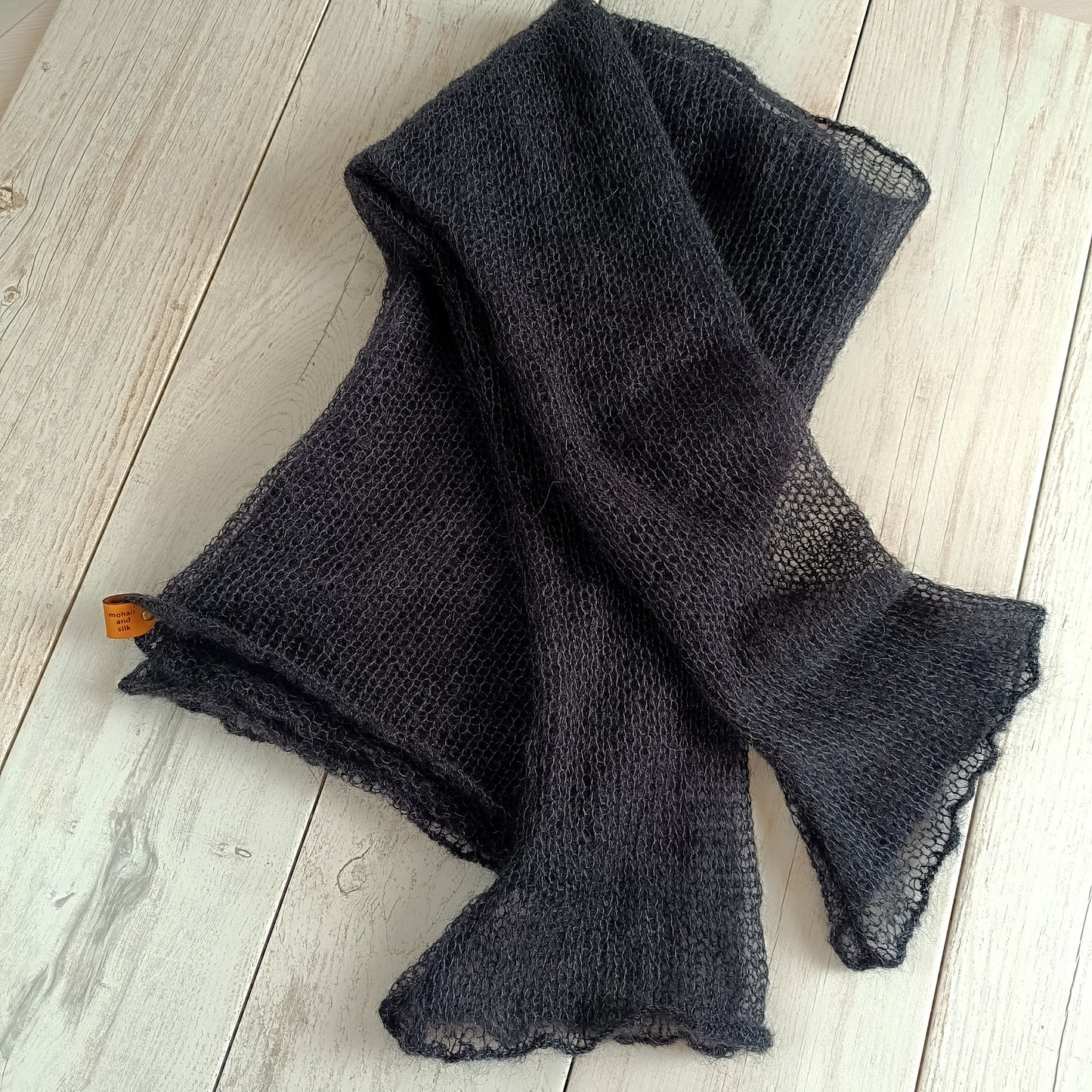 Made to Order Mohair Silk Blend Sweater: Black Lightweight Bell Sleeve Knit XS-S-M