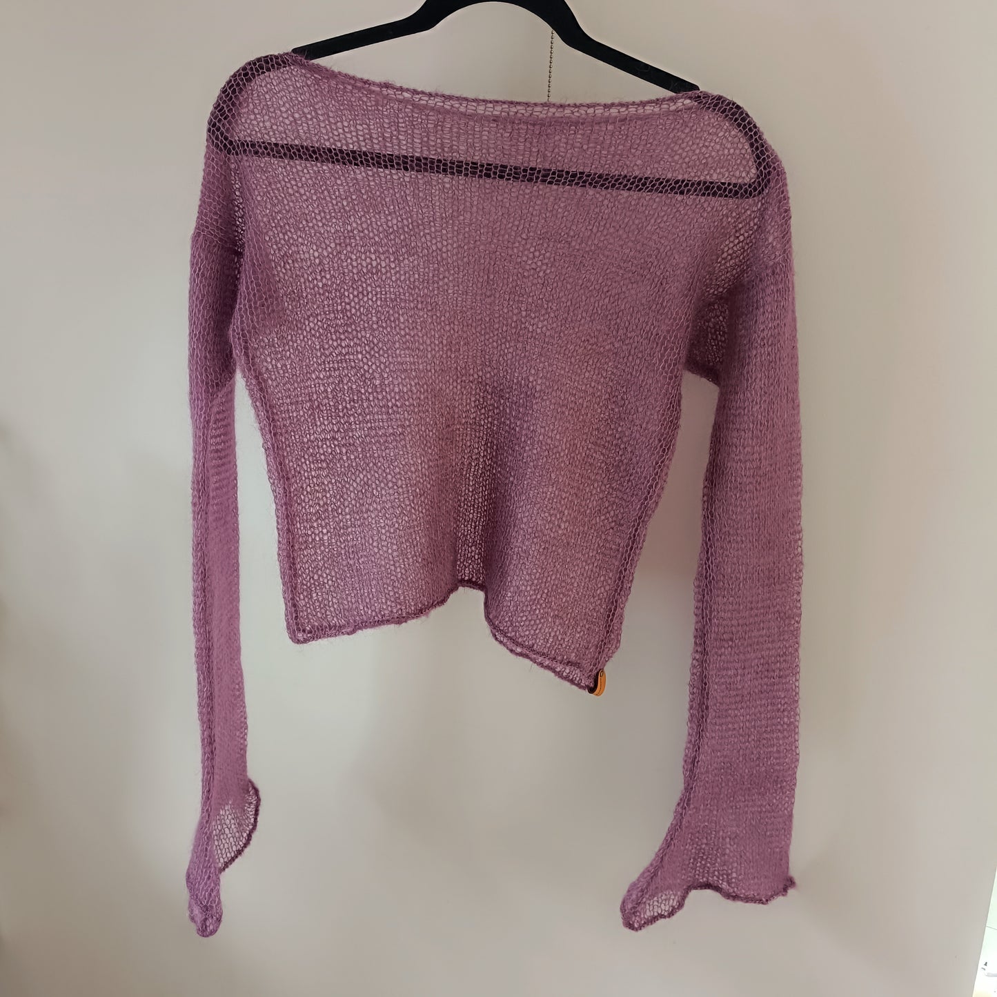 Made to Order Heather Purple Mohair Silk Sweater: Lightweight Bell Sleeve Knit XS-S-M