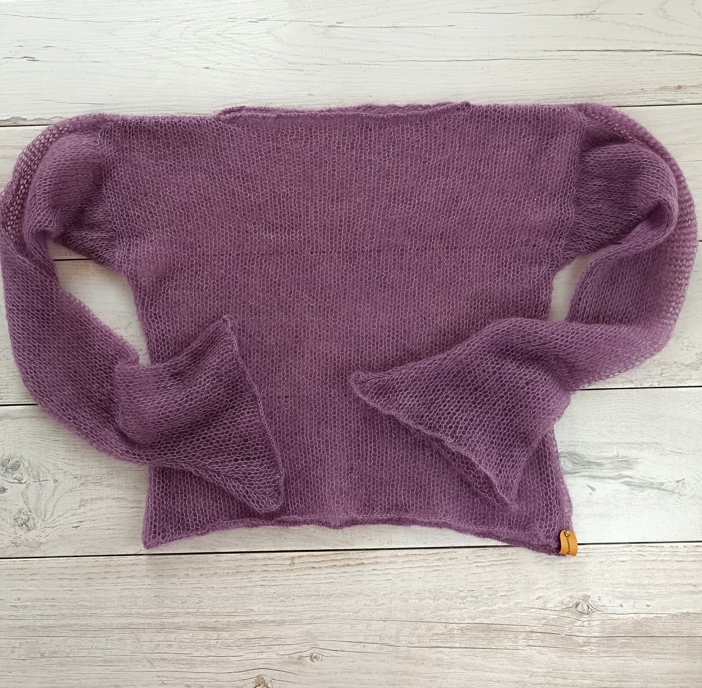 Made to Order Heather Purple Mohair Silk Sweater: Lightweight Bell Sleeve Knit XS-S-M