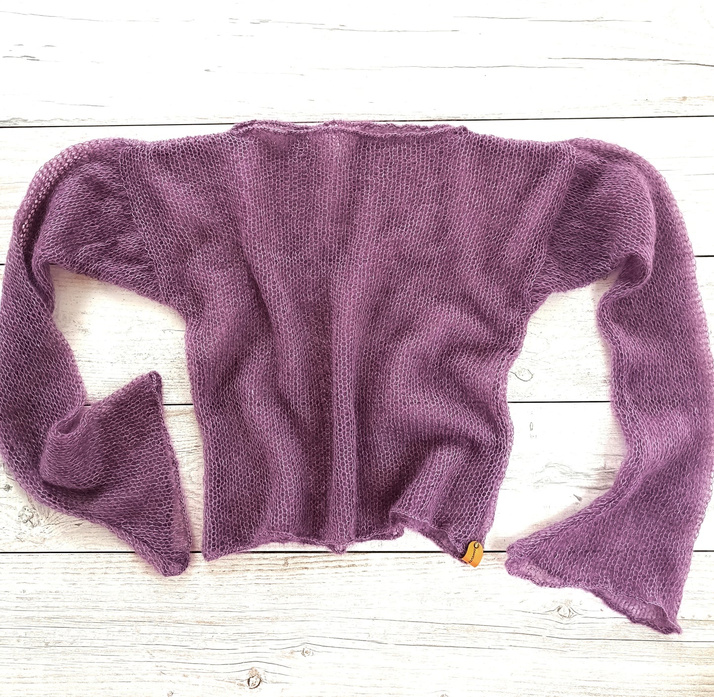 Made to Order Heather Purple Mohair Silk Sweater: Lightweight Bell Sleeve Knit XS-S-M