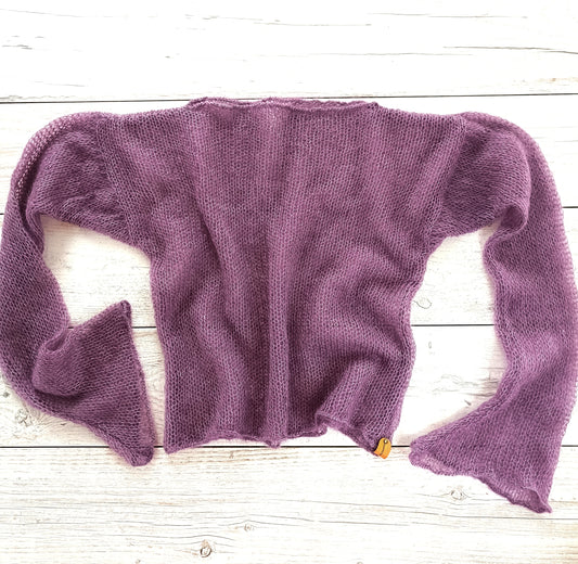 Made to Order Heather Purple Mohair Silk Sweater: Lightweight Bell Sleeve Knit XS-S-M