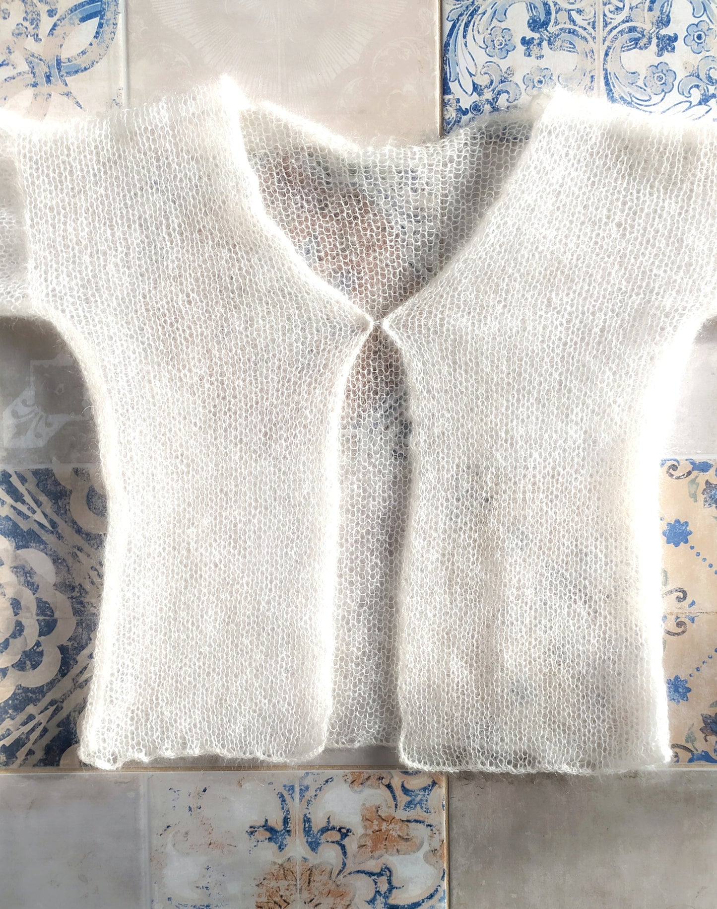 White Transparent Mohair Silk Cardigan: Lightweight Knit XS-S-M