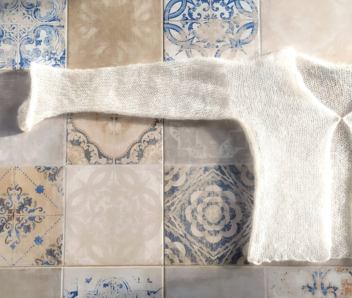 White Transparent Mohair Silk Cardigan: Lightweight Knit XS-S-M