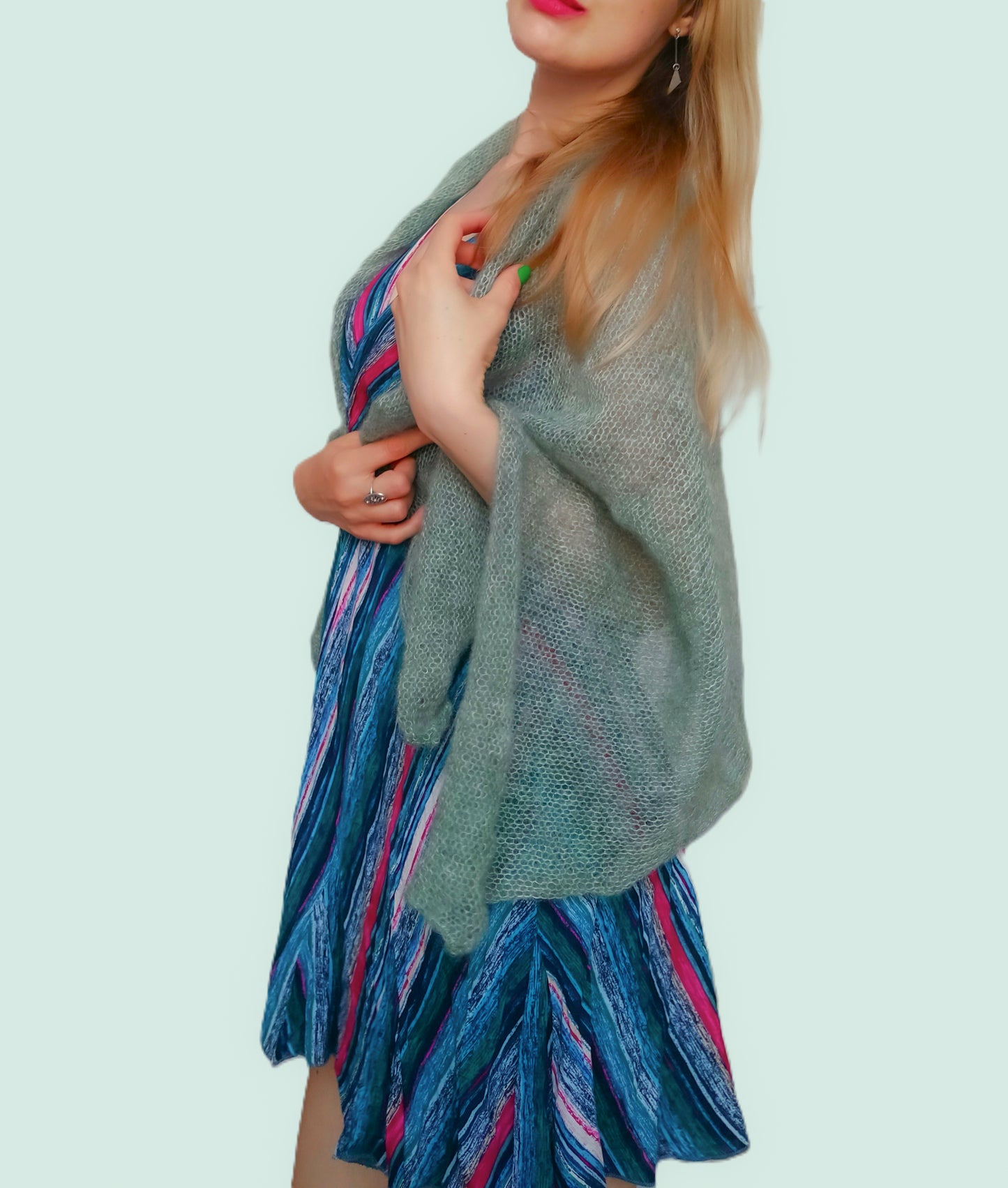 Sage Green Mohair Silk Shawl: Lightweight Elegant Wrap