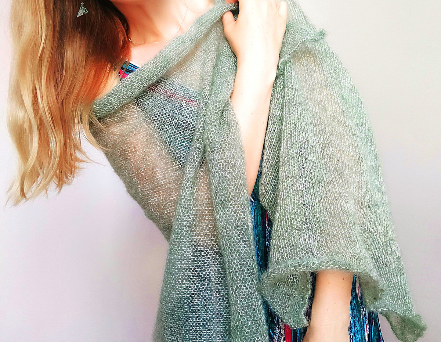 Sage Green Mohair Silk Shawl: Lightweight Elegant Wrap