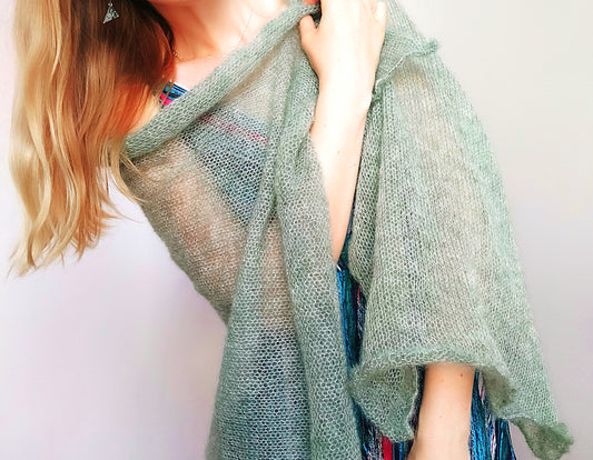 Sage Green Mohair Silk Shawl: Lightweight Elegant Wrap