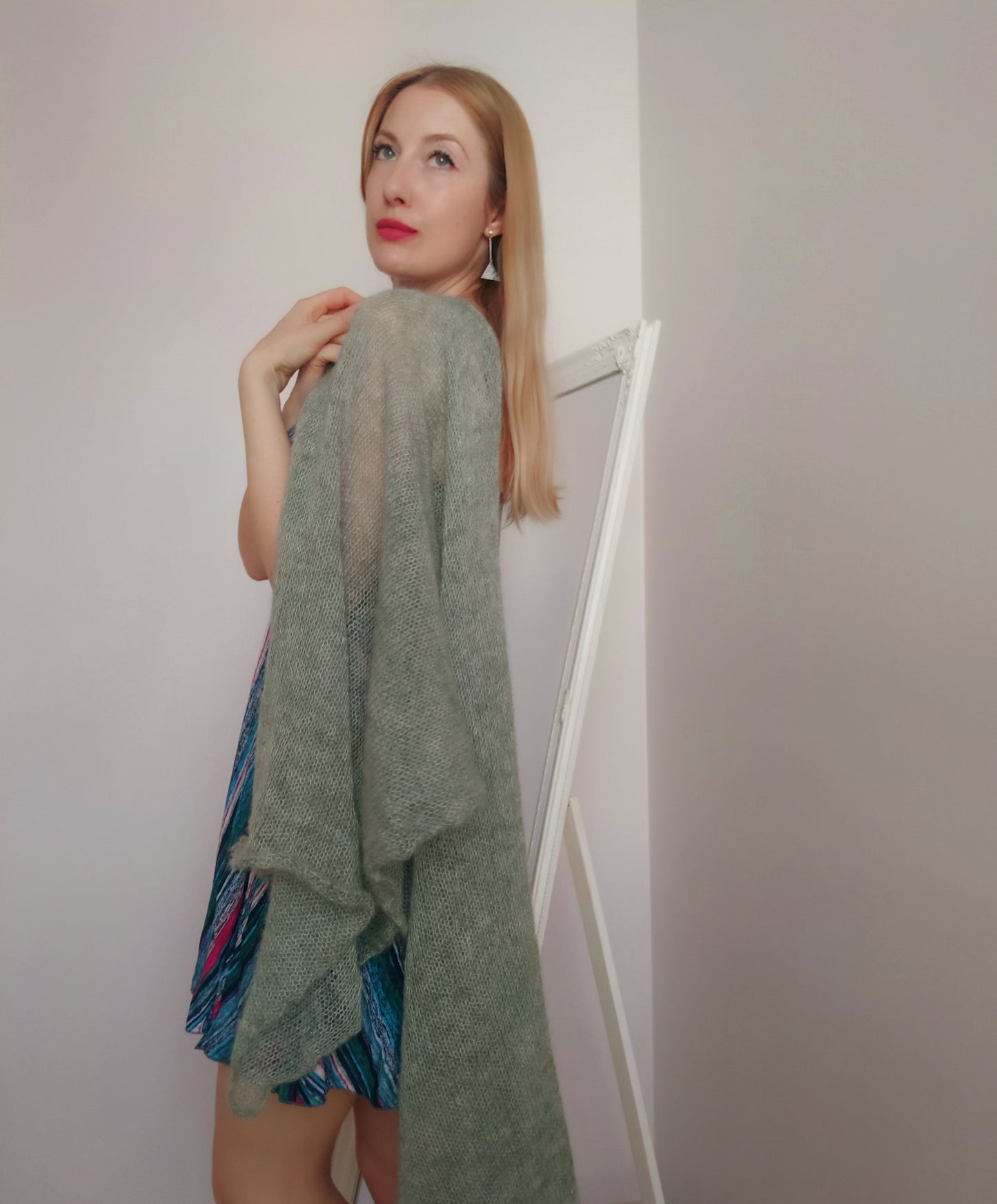 Sage Green Mohair Silk Shawl: Lightweight Elegant Wrap