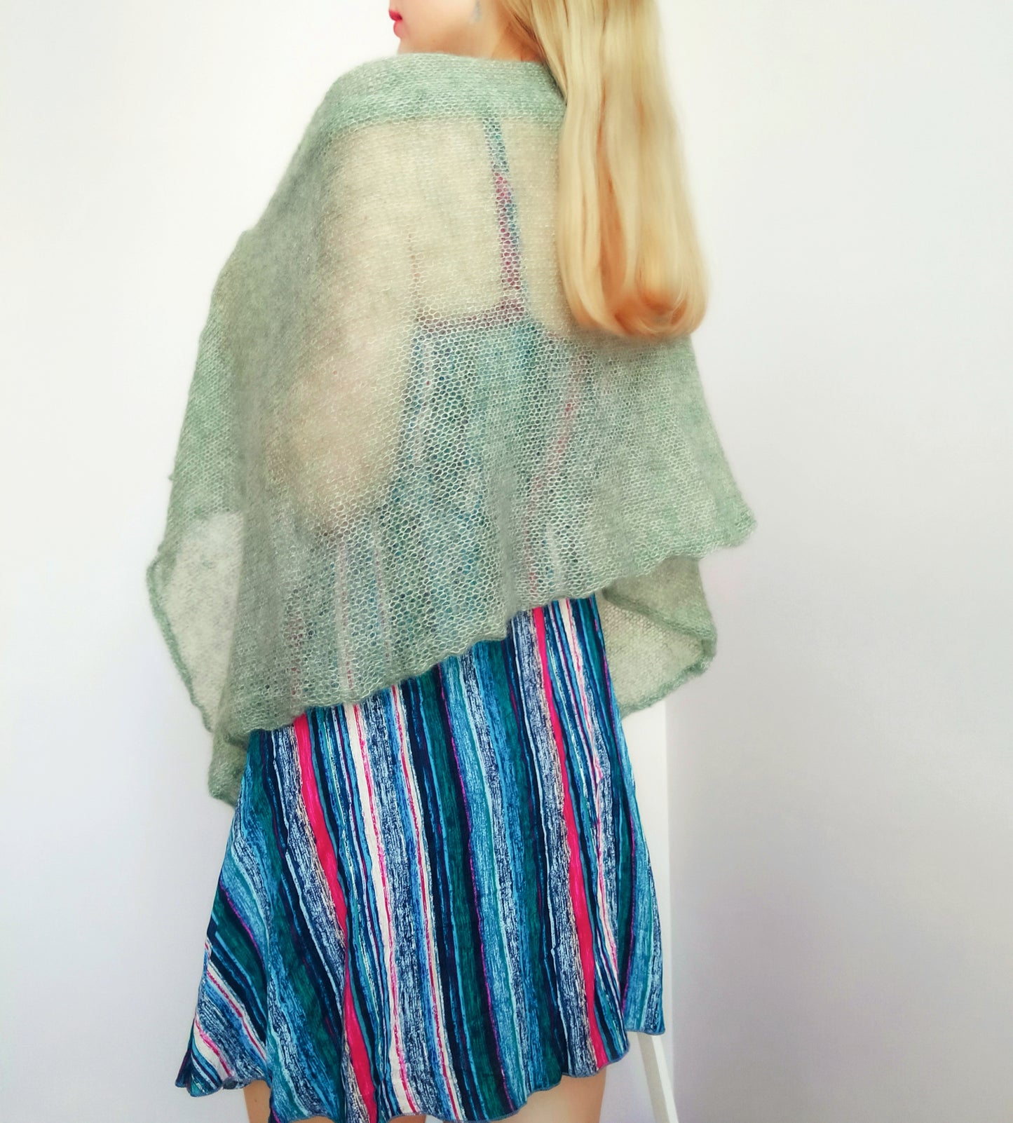 Sage Green Mohair Silk Shawl: Lightweight Elegant Wrap