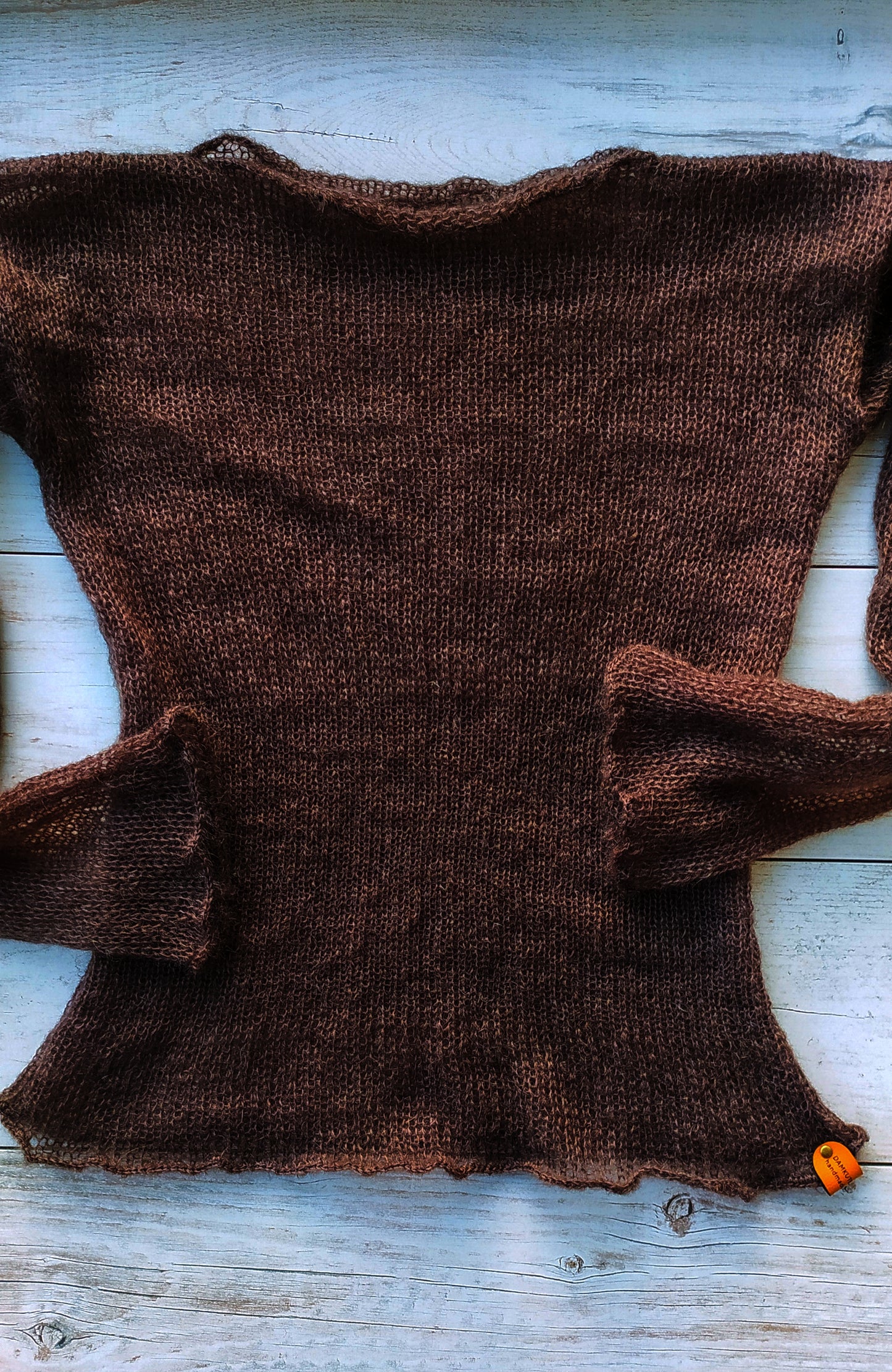 Made To Order Dark Brown Mohair Silk Sweater: Fitted Lightweight Knit Top