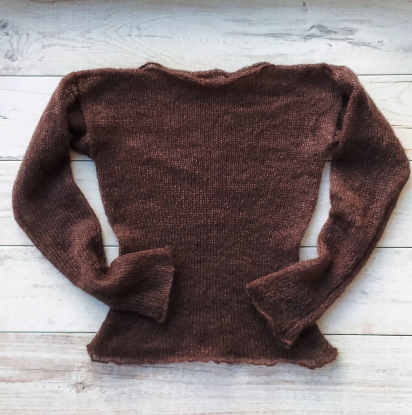 Made To Order Dark Brown Mohair Silk Sweater: Fitted Lightweight Knit Top
