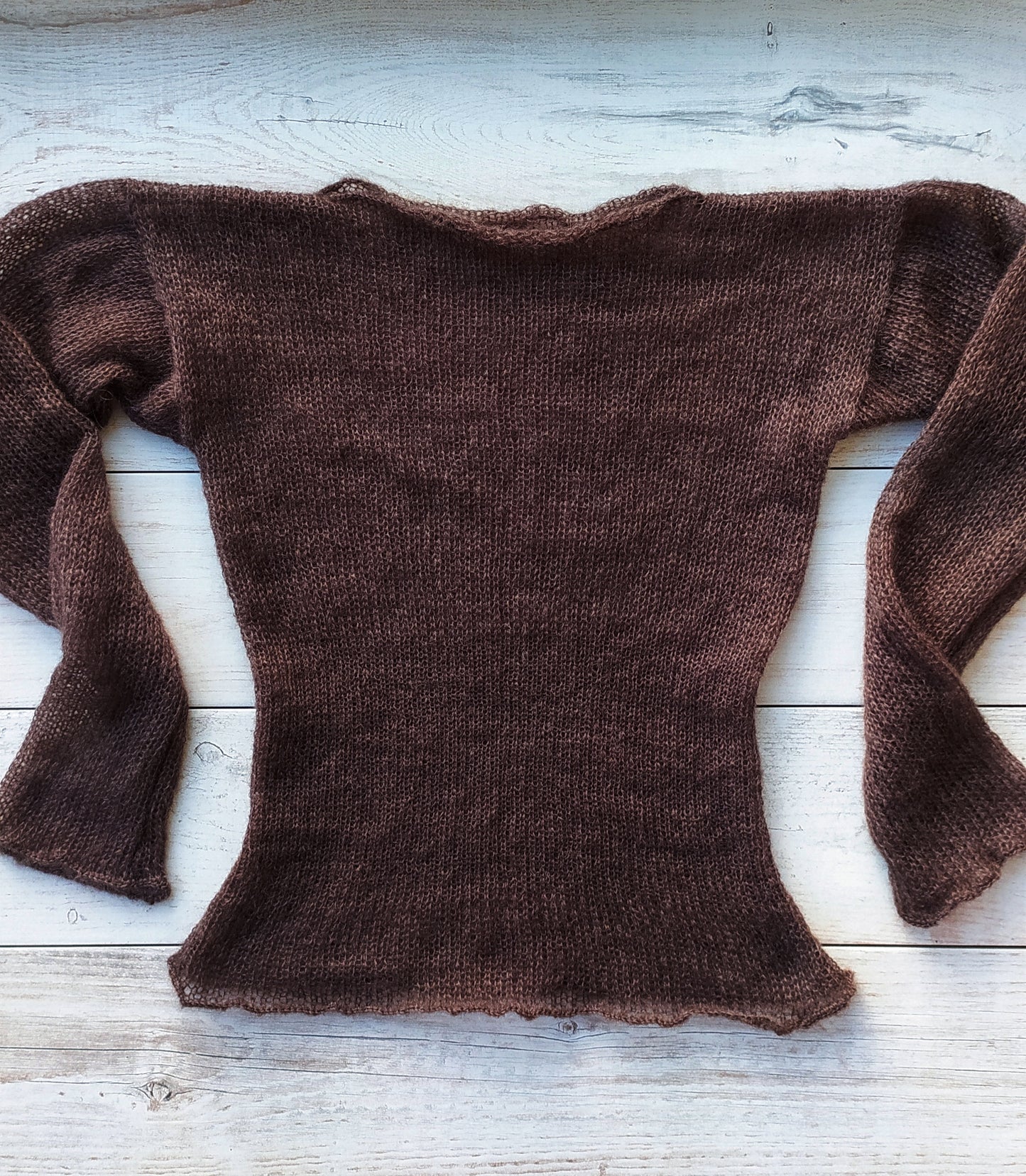 Made To Order Dark Brown Mohair Silk Sweater: Fitted Lightweight Knit Top