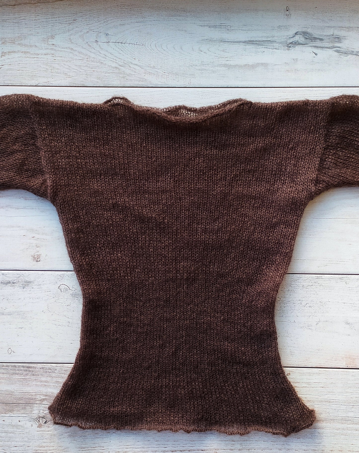 Made To Order Dark Brown Mohair Silk Sweater: Fitted Lightweight Knit Top