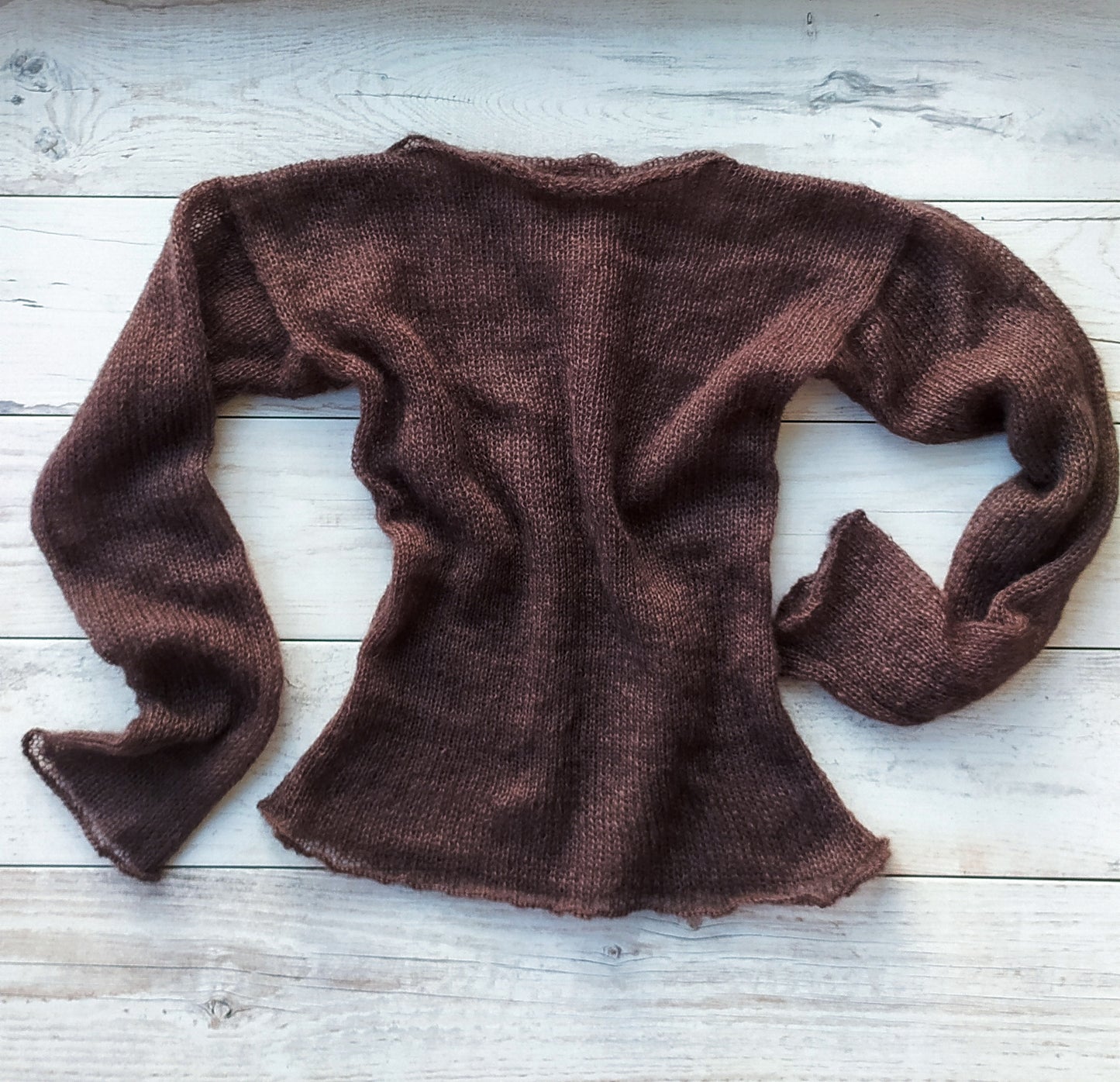 Made To Order Dark Brown Mohair Silk Sweater: Fitted Lightweight Knit Top