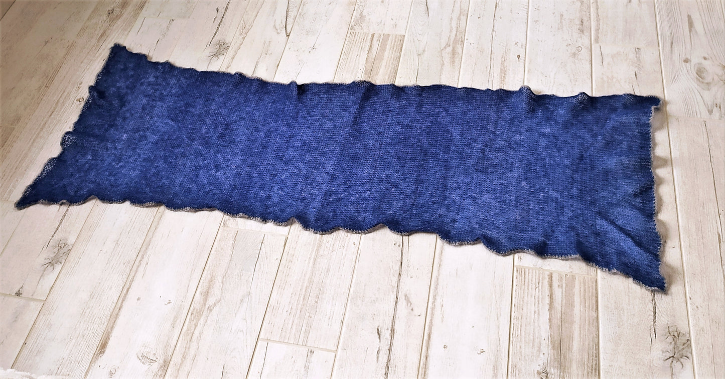 Blue Mohair Short Shawl: Lightweight, Non-Itchy, Gray Edge
