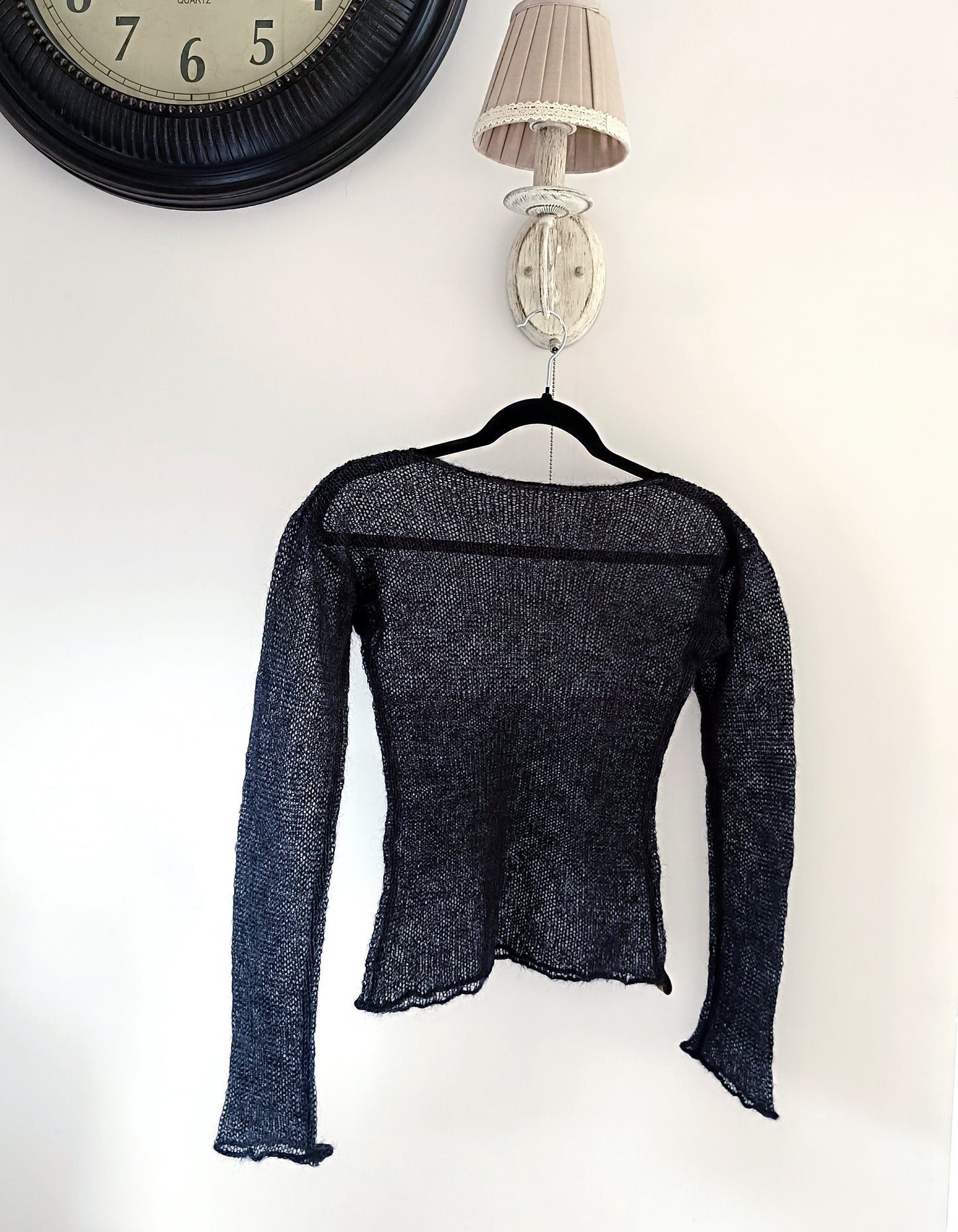 Black Mohair Silk Sweater: Fitted Lightweight Knit Top S M L XL