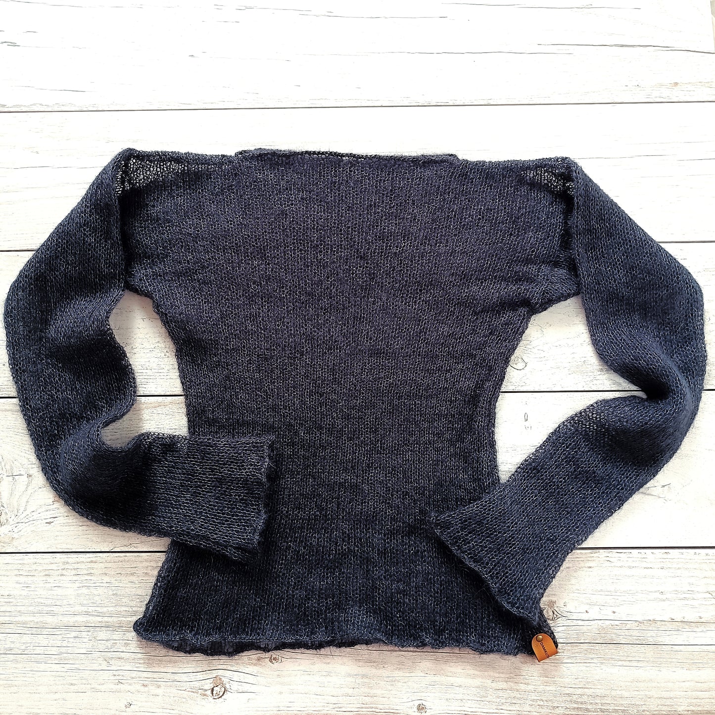 Black Mohair Silk Sweater: Fitted Lightweight Knit Top S M L XL