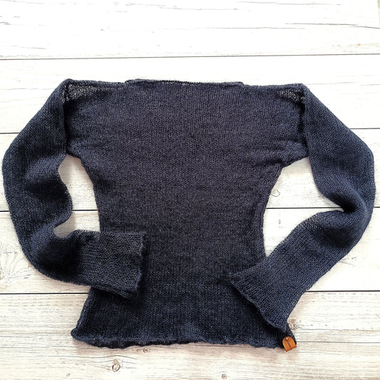 Black XS Mohair Silk Sweater: Fitted Lightweight Knit Top