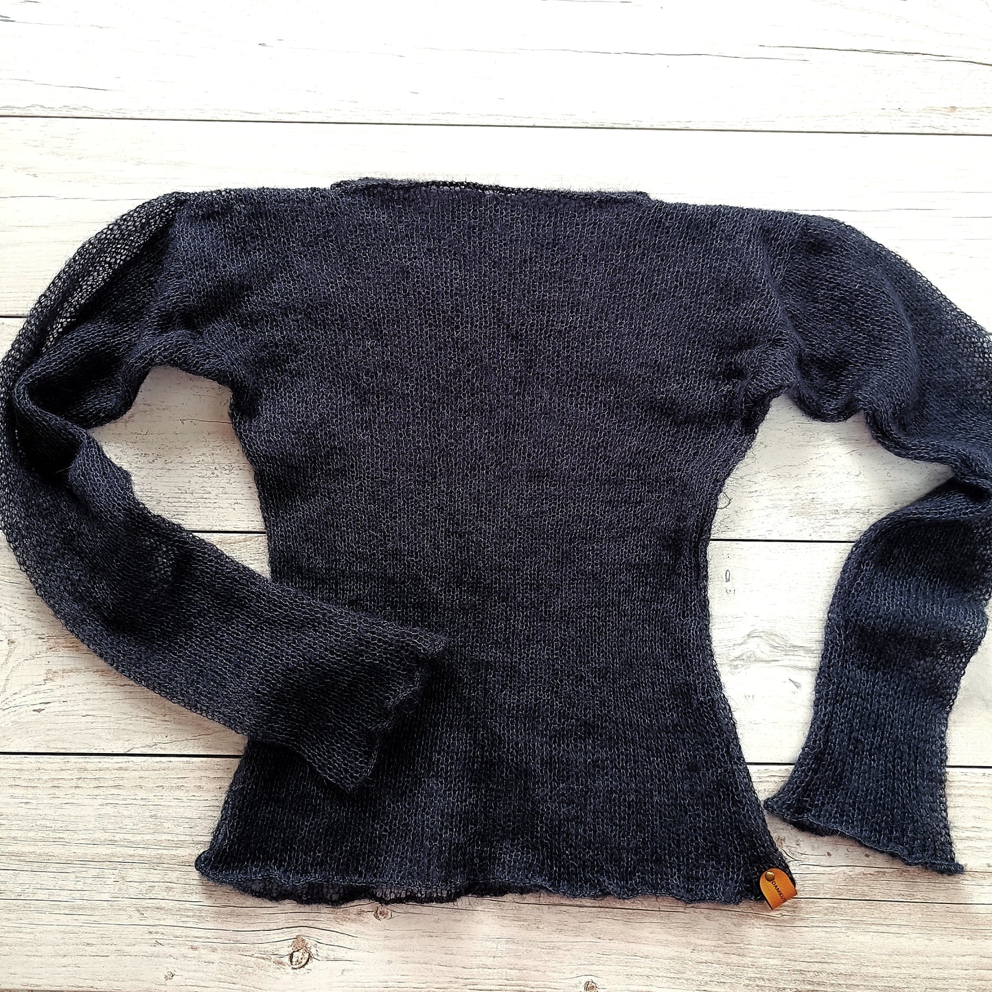 Black Mohair Silk Sweater: Fitted Lightweight Knit Top S M L XL