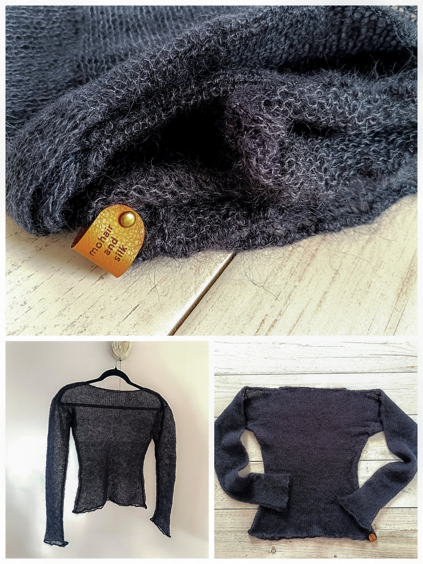 Black Mohair Silk Sweater: Fitted Lightweight Knit Top S M L XL