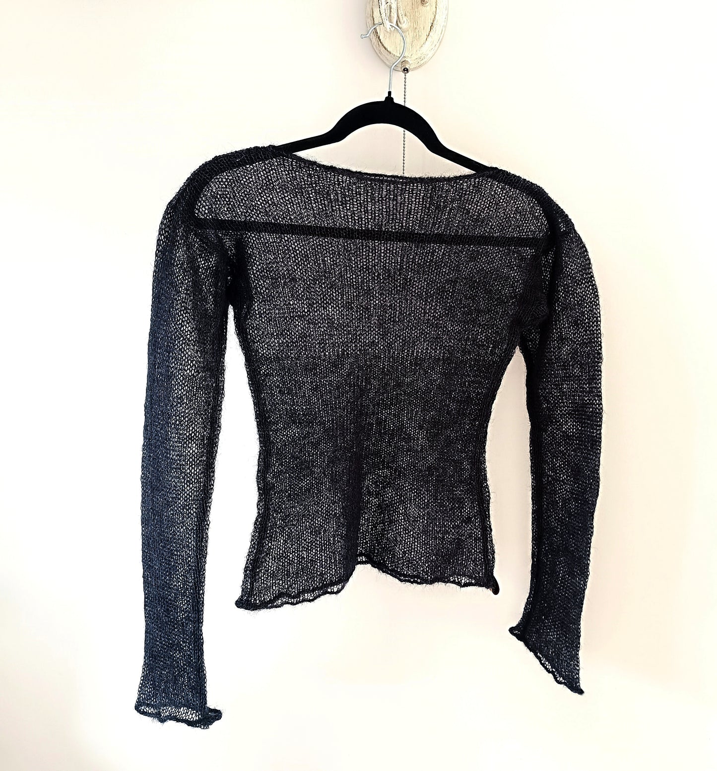 Black Mohair Silk Sweater: Fitted Lightweight Knit Top S M L XL