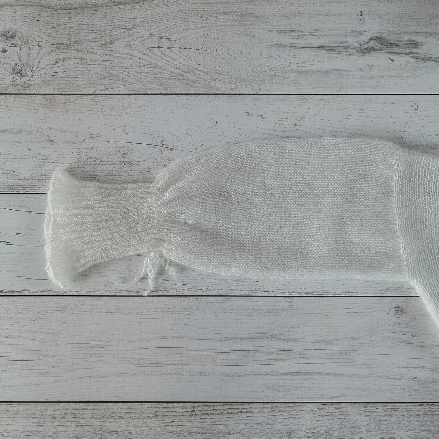 Made to order White Mohair Silk Sweater: Balloon Tie Sleeves, Ribbed Waist