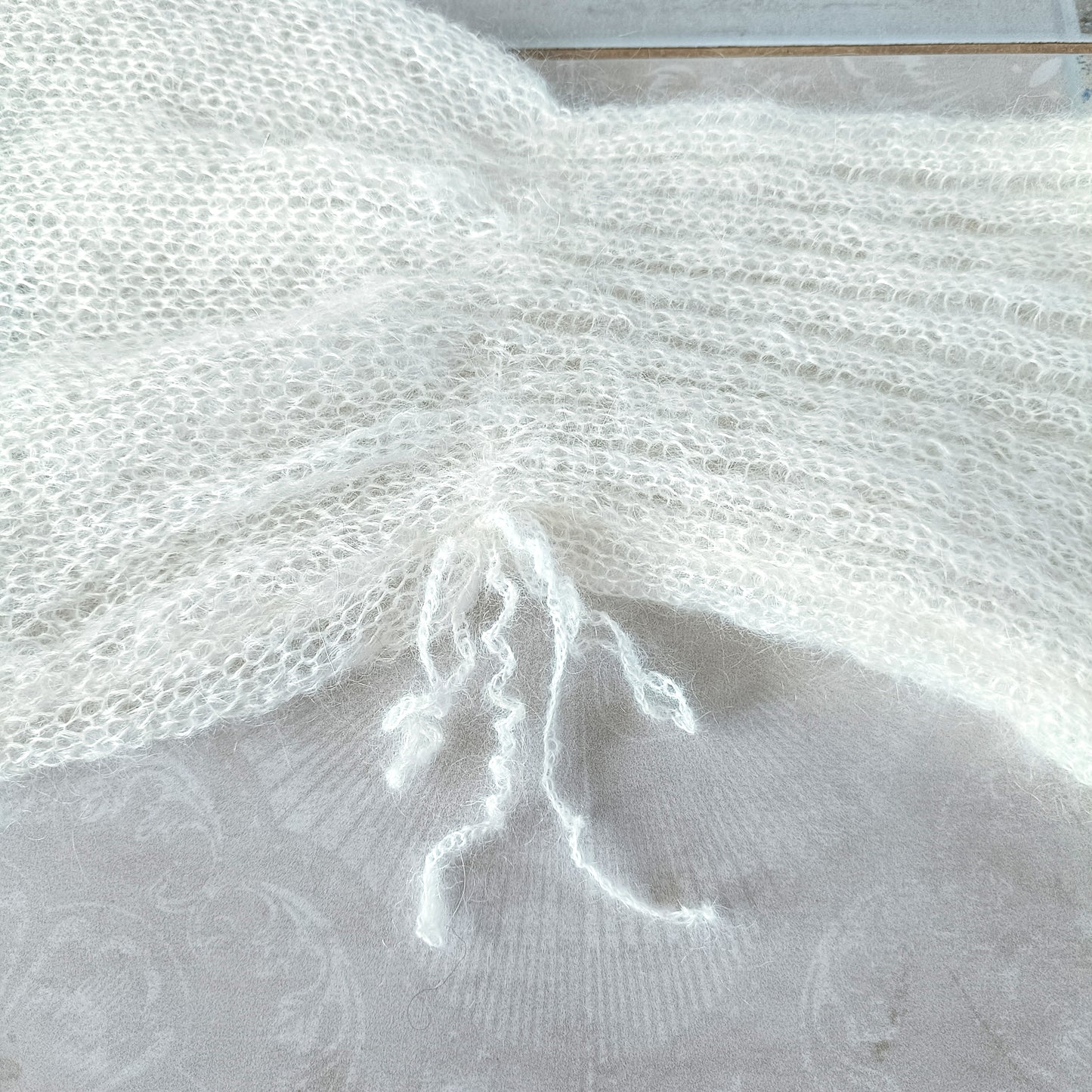 Made to order White Mohair Silk Sweater: Balloon Tie Sleeves, Ribbed Waist