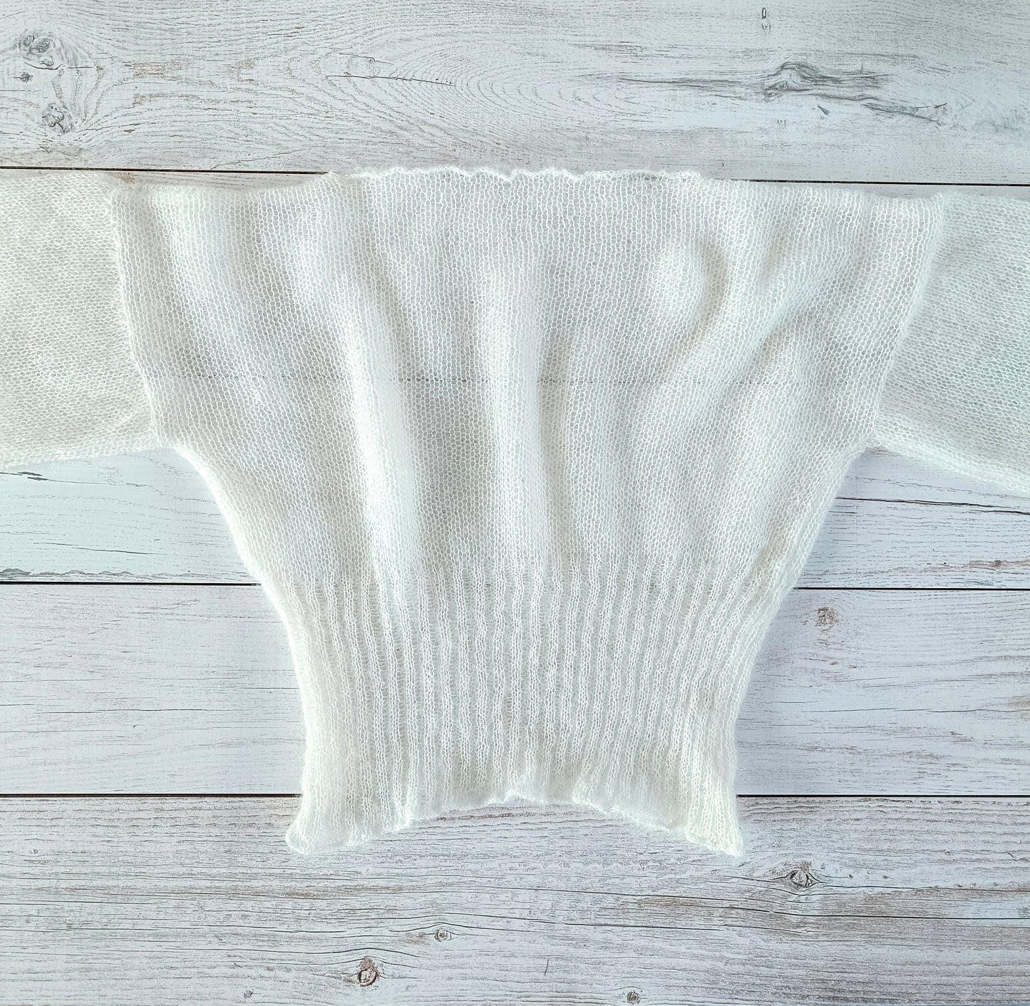 Made to order White Mohair Silk Sweater: Balloon Tie Sleeves, Ribbed Waist