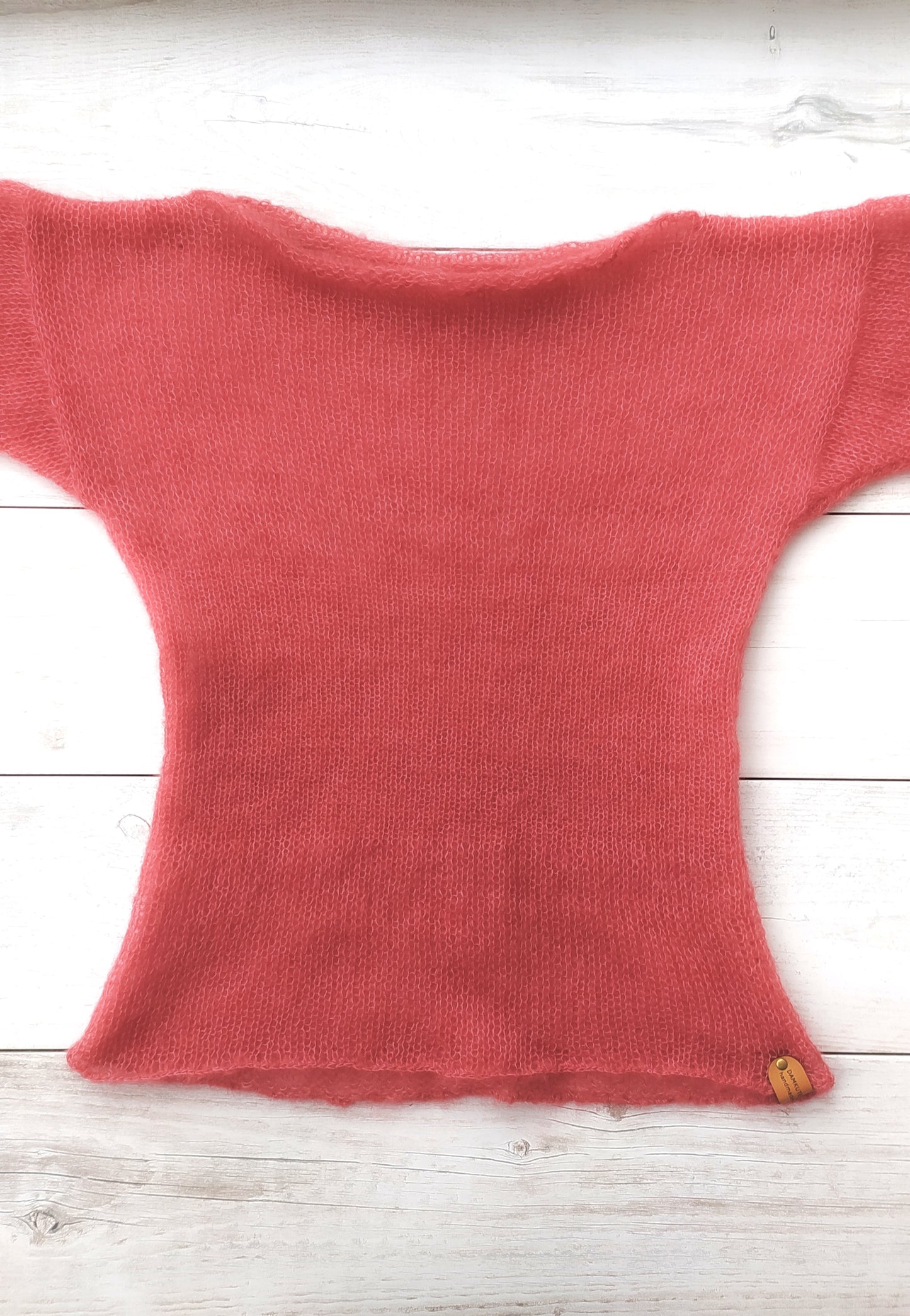 Raspberry Red Mohair Silk Sweater: Lightweight Fitted Knit Top