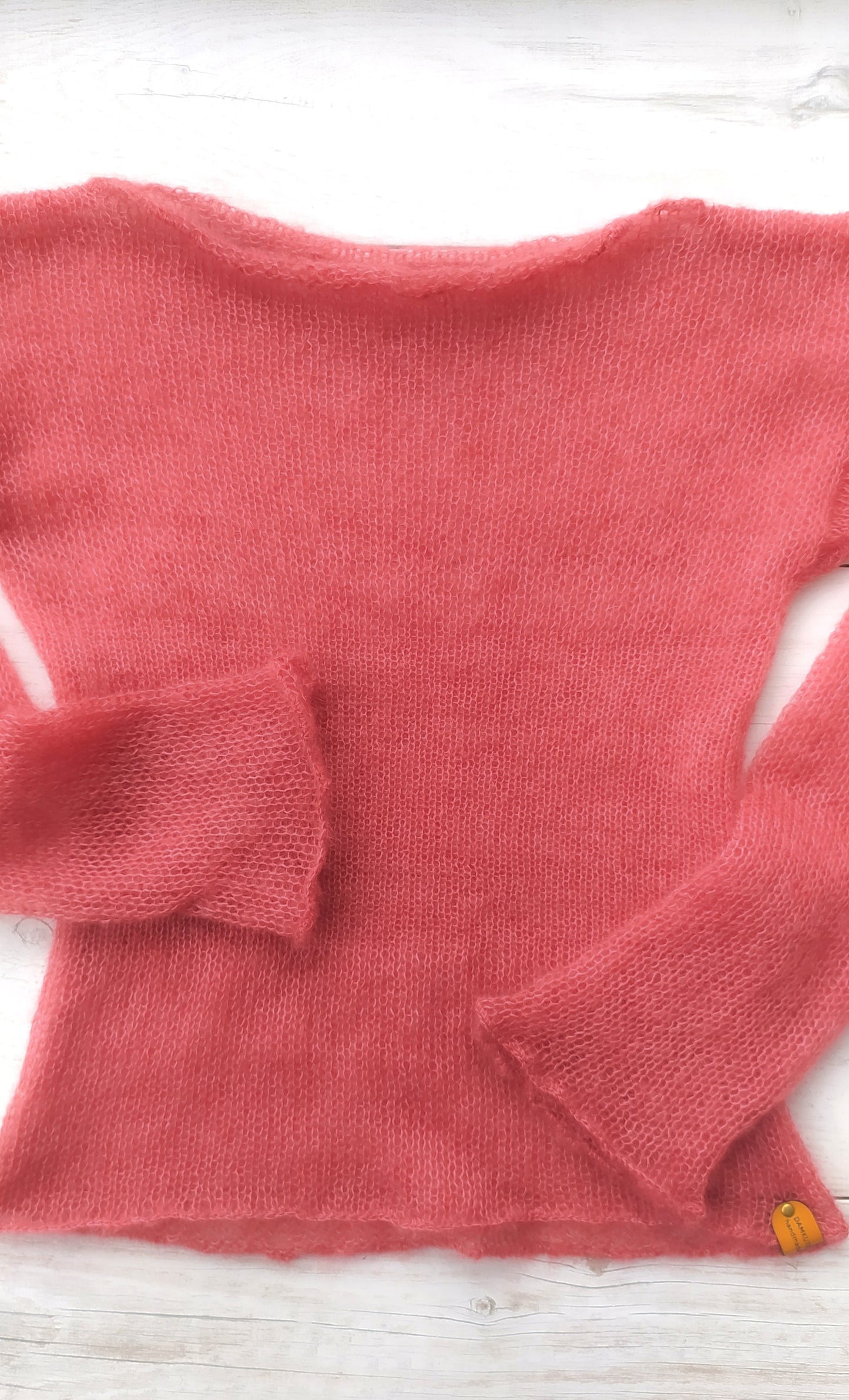Raspberry Red Mohair Silk Sweater: Lightweight Fitted Knit Top