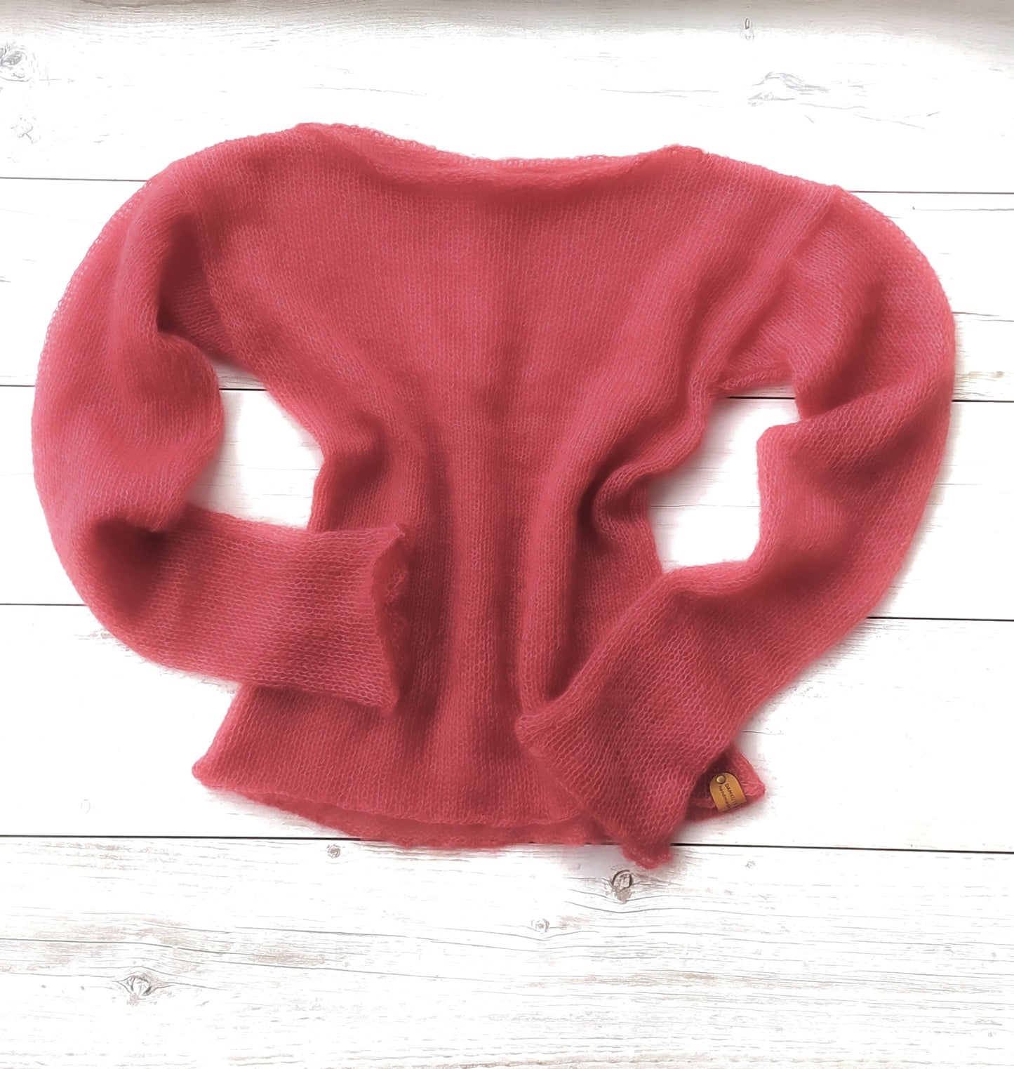 Raspberry Red Mohair Silk Sweater: Lightweight Fitted Knit Top