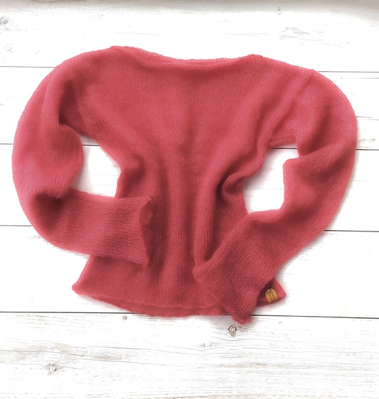 Raspberry Red Mohair Silk Sweater: Lightweight Fitted Knit Top