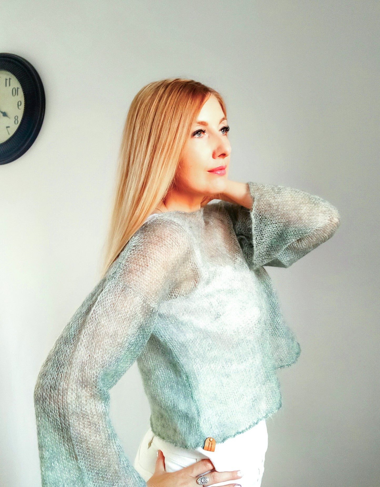 Vanilla Yellow Mohair Silk Sweater: Lightweight Bell Sleeve Knit Top XS-S-M