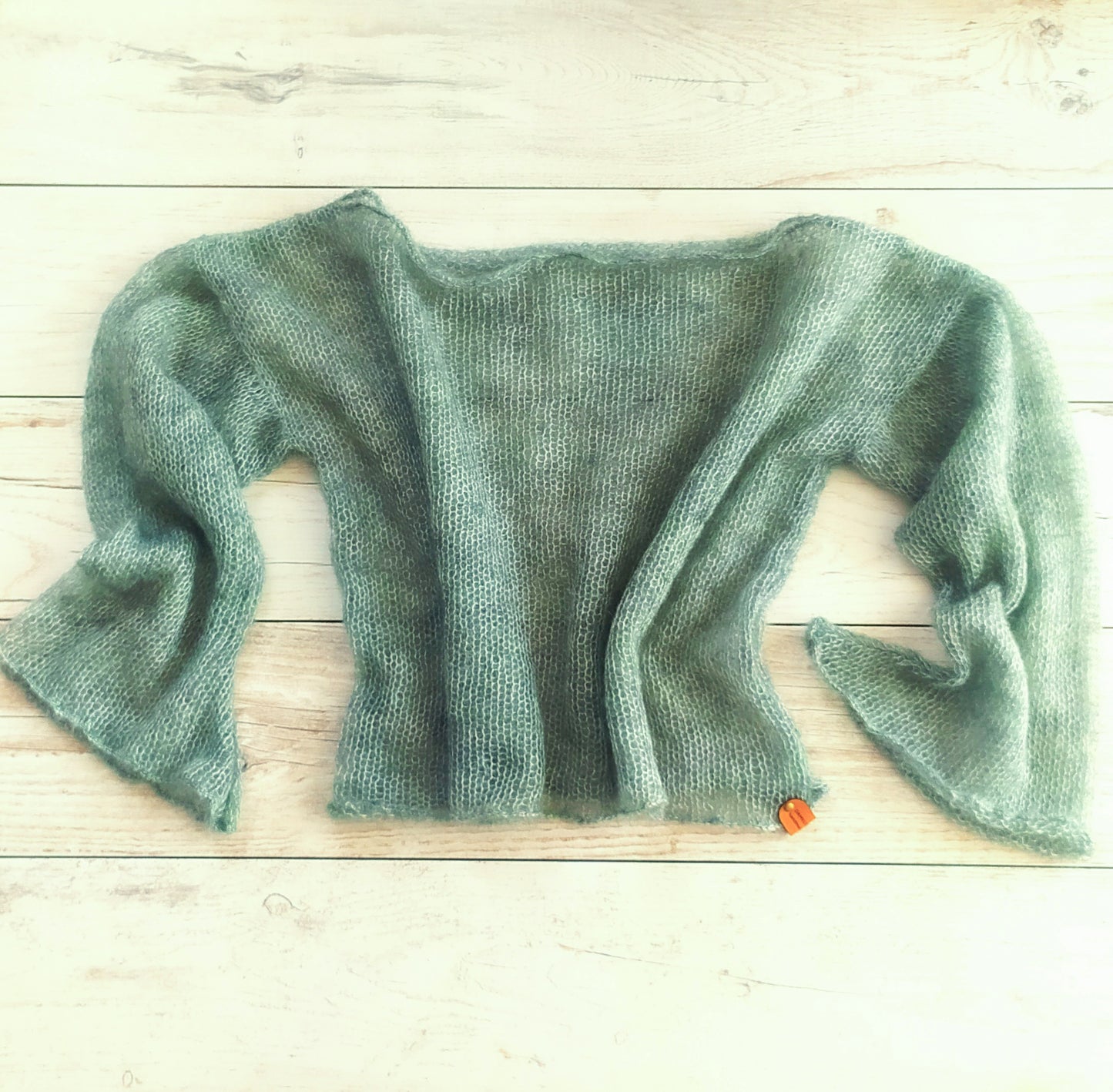 Sage Green Mohair Silk Sweater: Lightweight Bell Sleeve Top