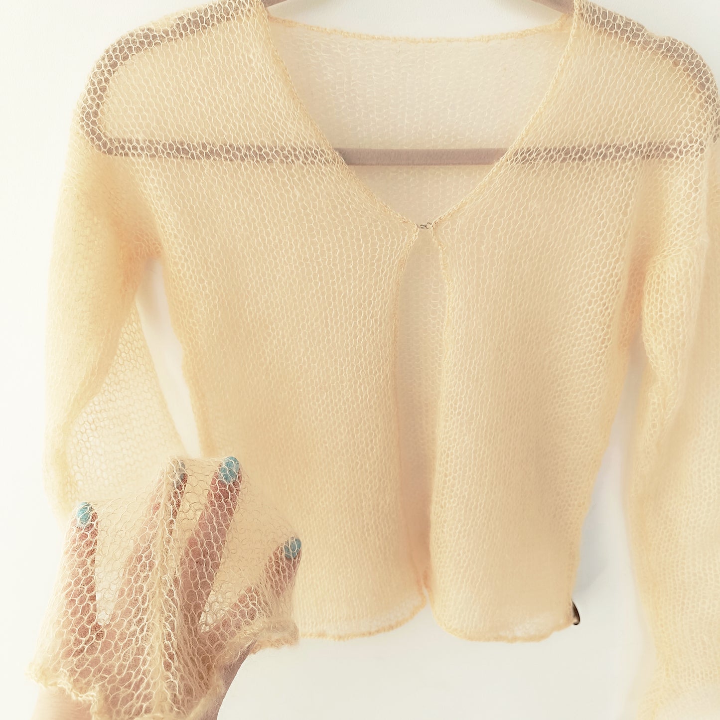 Vanilla Yellow XS-S Mohair Silk Cardigan: Lightweight Knit Sweater