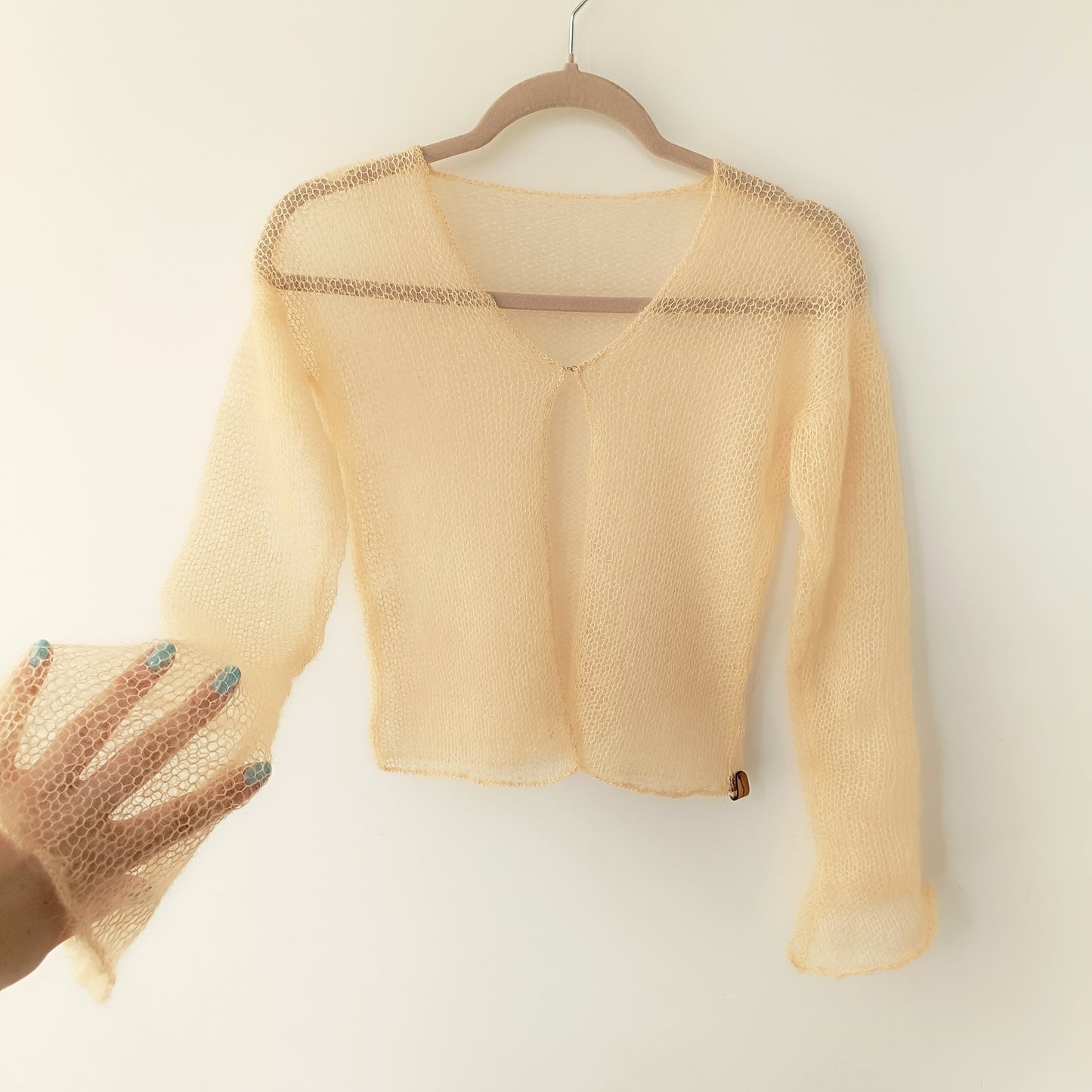 Vanilla Yellow XS-S Mohair Silk Cardigan: Lightweight Knit Sweater
