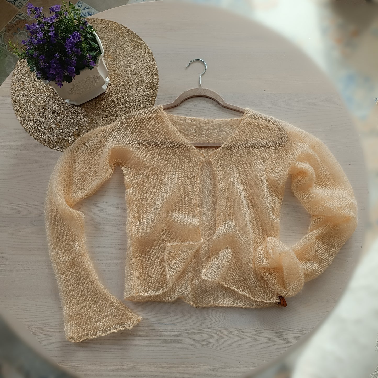 Vanilla Yellow XS-S Mohair Silk Cardigan: Lightweight Knit Sweater